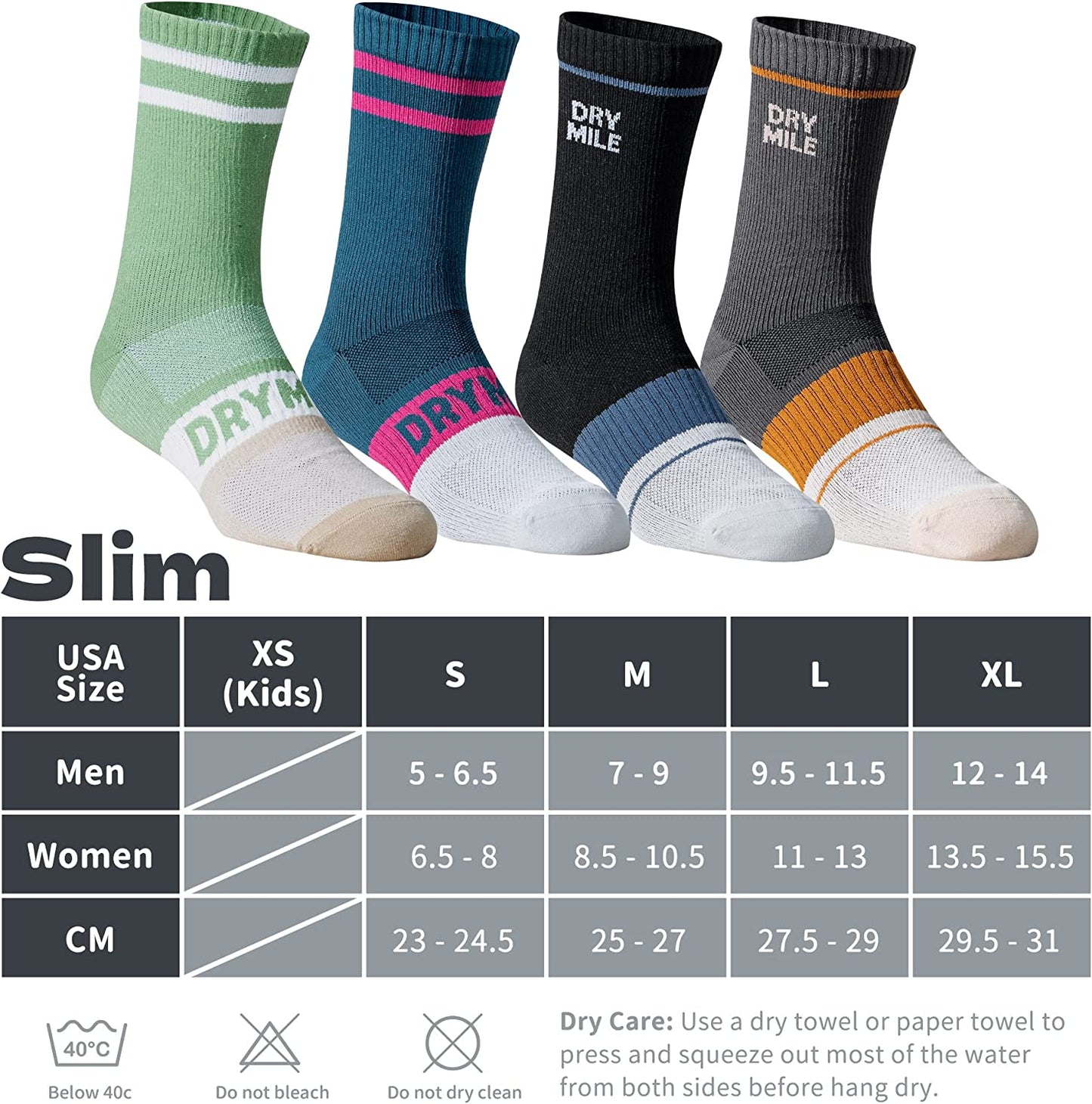 Slim Waterproof Socks, Thin Moisture Wicking Waterproof Socks for Men & Women, Golf, Cycling, Trekking - Crew