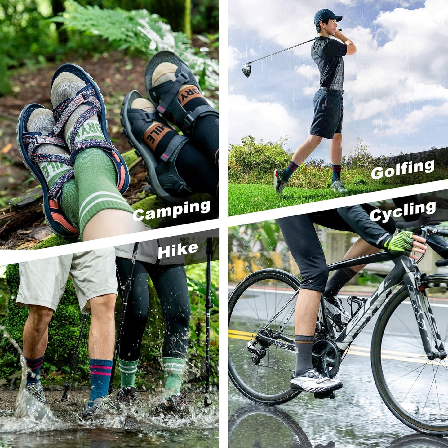 Slim Waterproof Socks, Thin Moisture Wicking Waterproof Socks for Men & Women, Golf, Cycling, Trekking - Crew