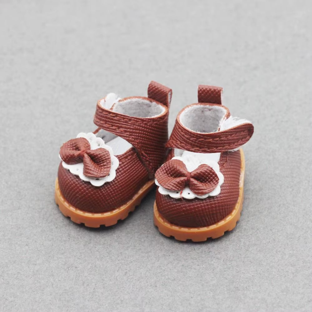 Cotton Doll Bow Shoes for 17Cm Labubu 10Cm EXO /Cotton Doll Finger Shoes Doll Leather Shoes