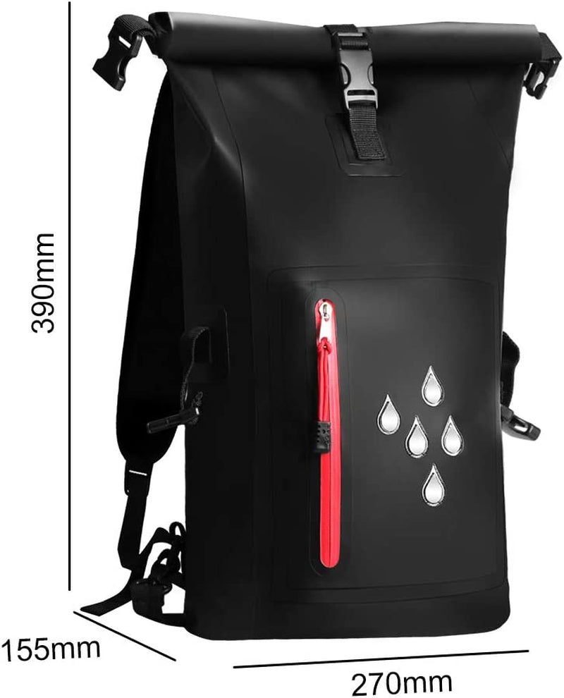 Waterproof Backpack Dry Bag 25L Adjustable Shoulder Strap Roll Top Bag with Waterproof Phone Case for Kayaking Skiing Camping Swimming Fishing Water Sports Travel Hiking Folding Travel