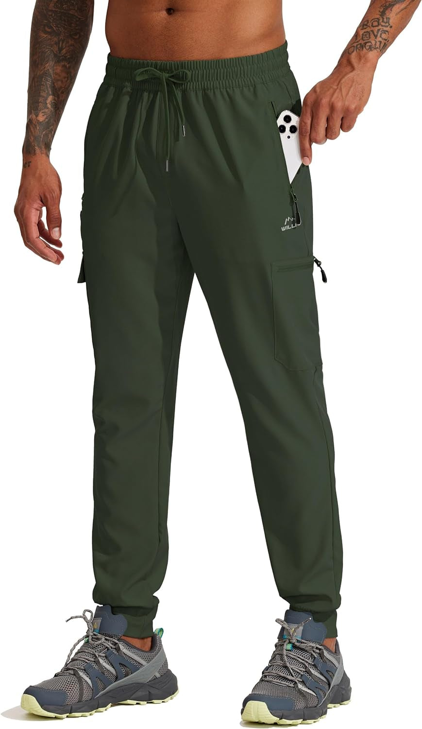 Men'S Hiking Cargo Travel Pants Lightweight Quick Dry Running Joggers Athletic Outdoor Pants with Zipper Pockets