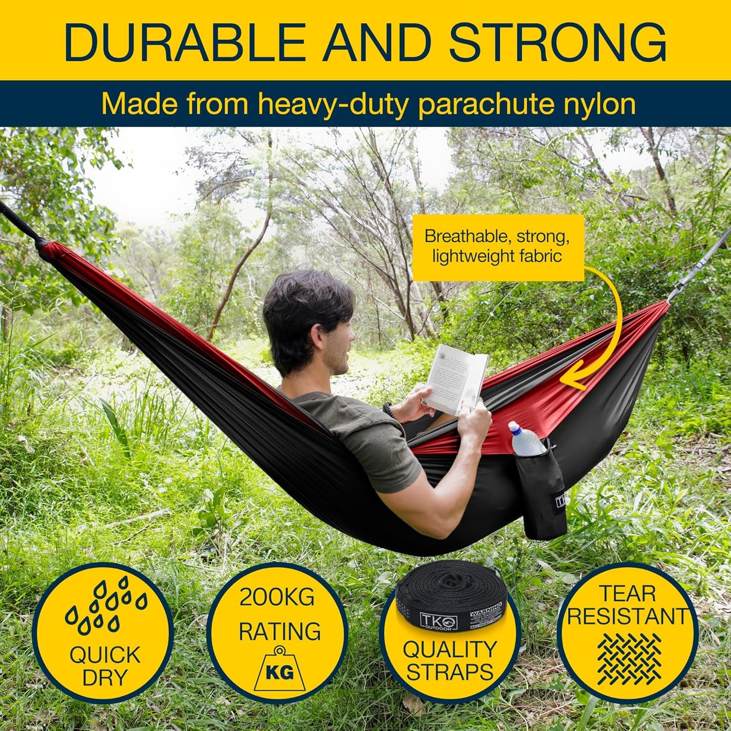 Double Camping Hammock - Portable Hammocks with Hanging Ropes | Lightweight Parachute Tree Hammock Tent for Backpacking, Travel, Beach, Backyard, Hiking, Indoor | Camping Gear Accessories