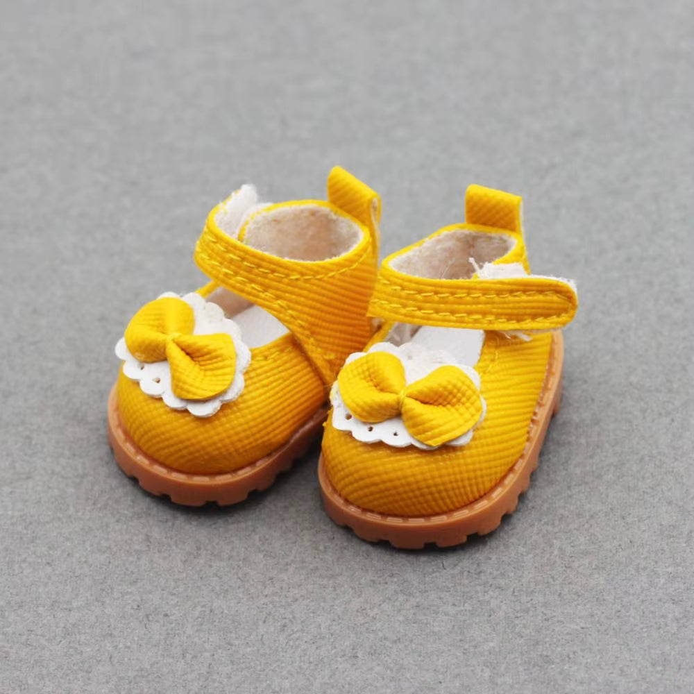 Cotton Doll Bow Shoes for 17Cm Labubu 10Cm EXO /Cotton Doll Finger Shoes Doll Leather Shoes