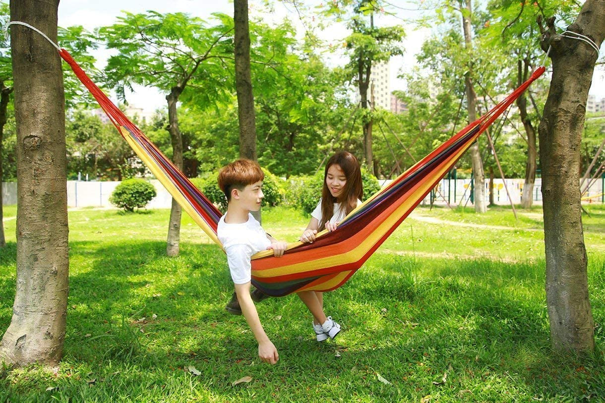 Hammock Outdoor Brazilian Hammock Soft Cotton Fabric Camping Hammock Double Wide 2 Person Travel V7010-1