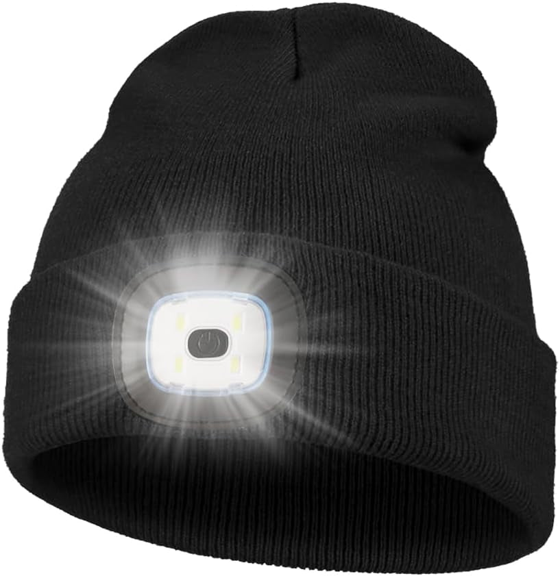 Beanie Hat with Light,Usb Rechargeable LED Lighted Beanie Cap,Unisex Winter Warmer Knit Cap Hat for Walking at Night,Fishing,Camping,Hunting