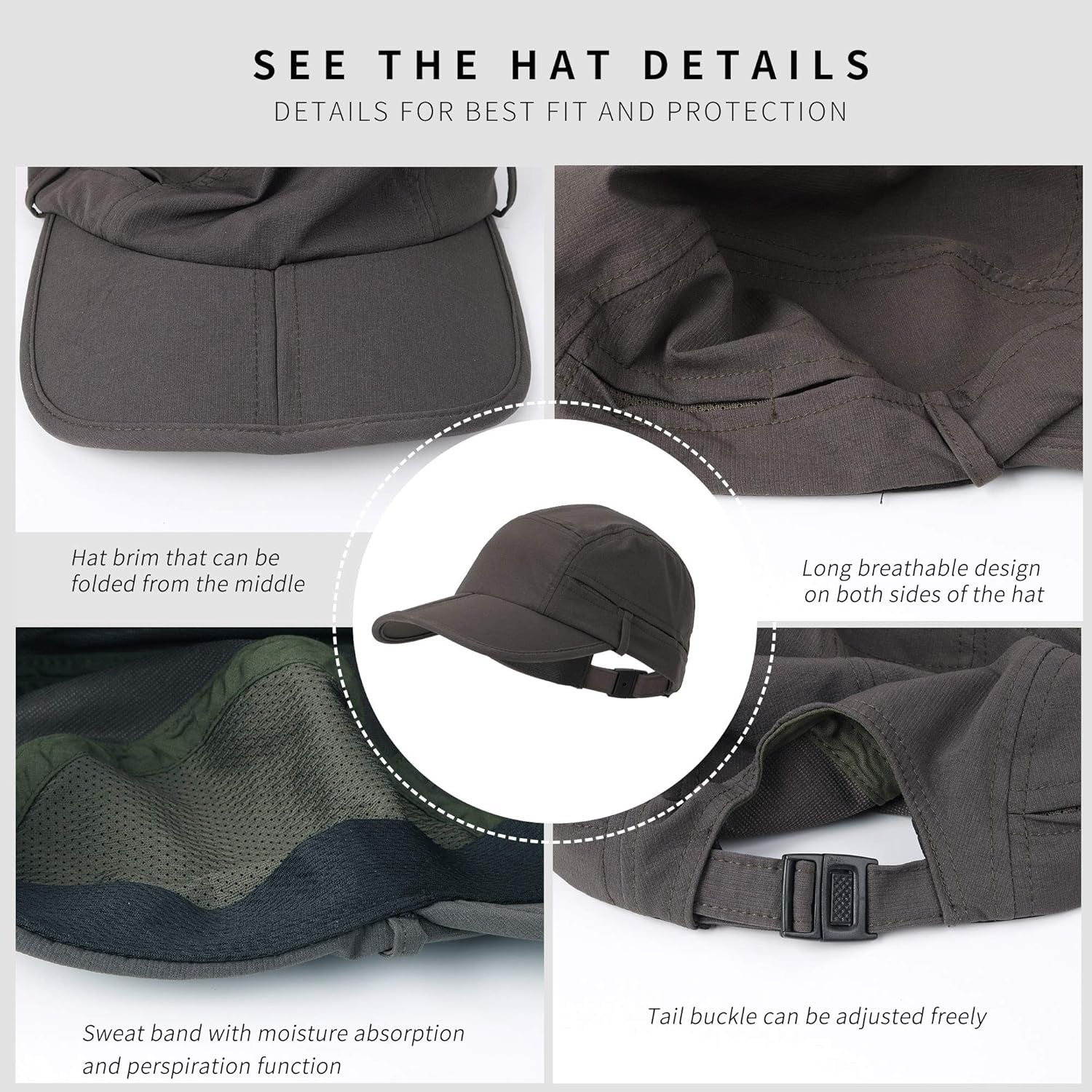 UPF 50+ Outdoor Hat Foldable Sports Cap, One Size Fits All Running Cap for Men & Women