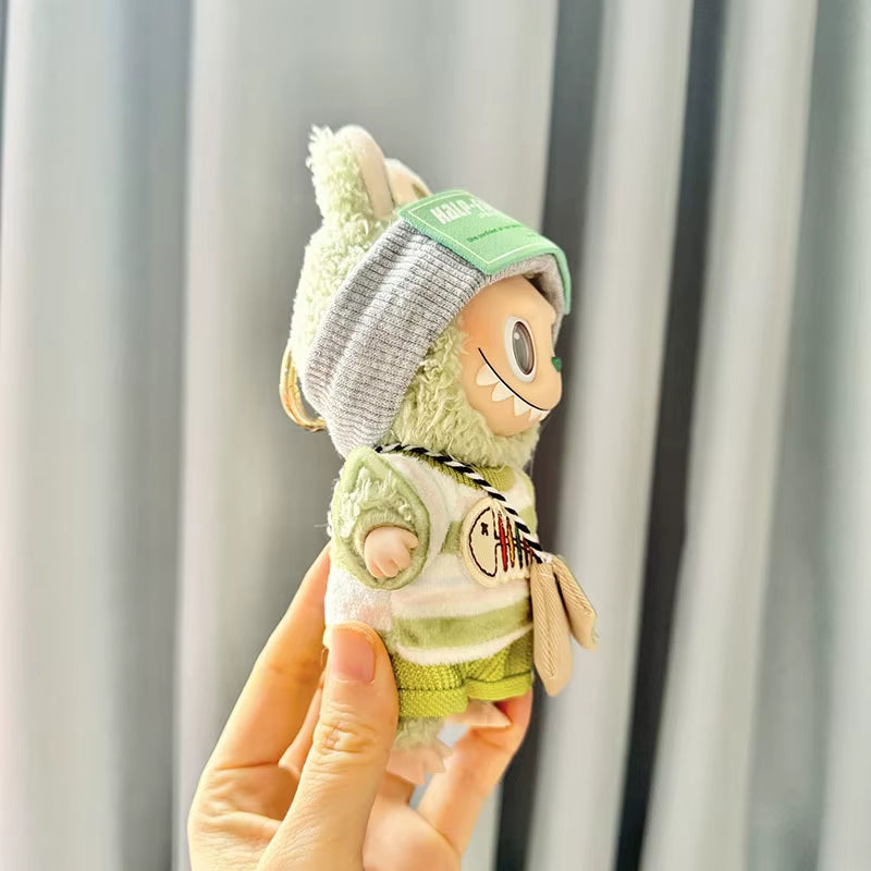 17Cm Labubu I II Idol Dolls Clothes Green Outfit with Bag Accessories Korea Kpop Exo Clothing Plush Doll'S Clothes