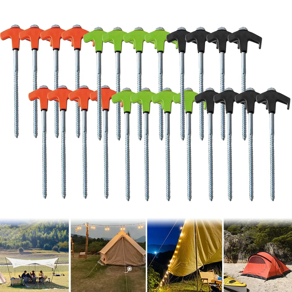 20/14.5Cm Screw-In Tent Stakes Ground Anchors M8 Carbon Steel Hexagonal Plastic Head Spiral Screws Camping Peg Ground Nails Tool