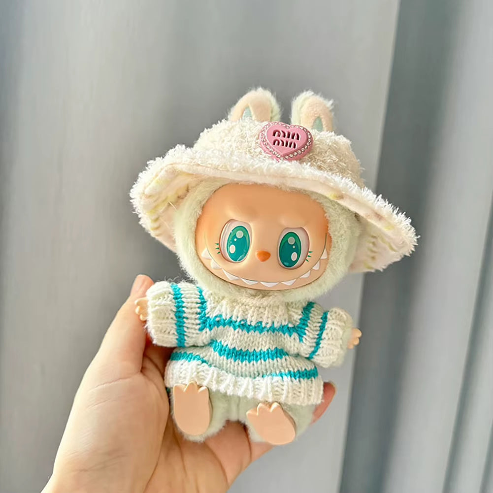 For 17Cm Labubu Doll Outfit Clothes Bear Label Hat Love Sweater Set Cute Decoration Little Clothes