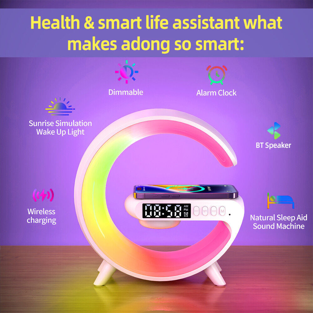 LED Lamp Smart G Bluetooth Speaker Wireless Charger RGB Alarm Clock Night Light