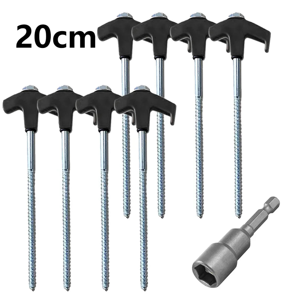 20/14.5Cm Screw-In Tent Stakes Ground Anchors M8 Carbon Steel Hexagonal Plastic Head Spiral Screws Camping Peg Ground Nails Tool