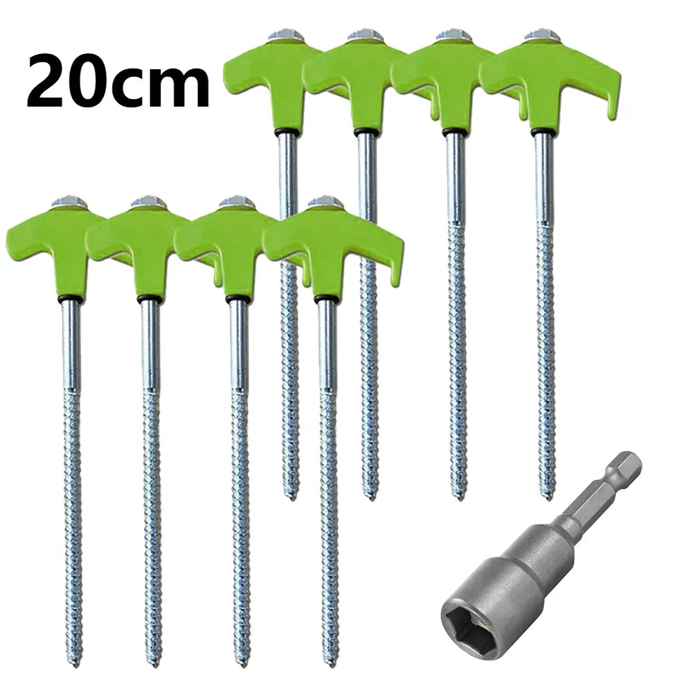 20/14.5Cm Screw-In Tent Stakes Ground Anchors M8 Carbon Steel Hexagonal Plastic Head Spiral Screws Camping Peg Ground Nails Tool