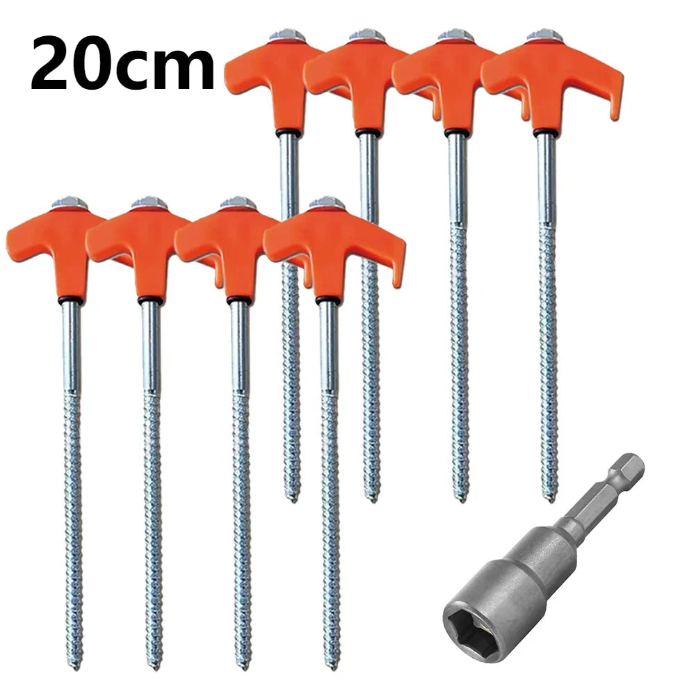 20/14.5Cm Screw-In Tent Stakes Ground Anchors M8 Carbon Steel Hexagonal Plastic Head Spiral Screws Camping Peg Ground Nails Tool