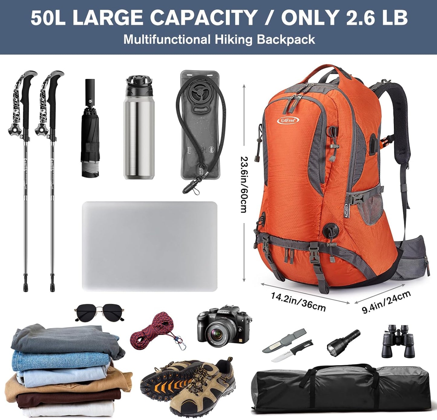 50L Hiking Backpack Climbing Backpack with Rain Cover