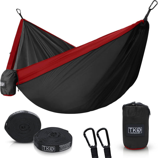 Double Camping Hammock - Portable Hammocks with Hanging Ropes | Lightweight Parachute Tree Hammock Tent for Backpacking, Travel, Beach, Backyard, Hiking, Indoor | Camping Gear Accessories