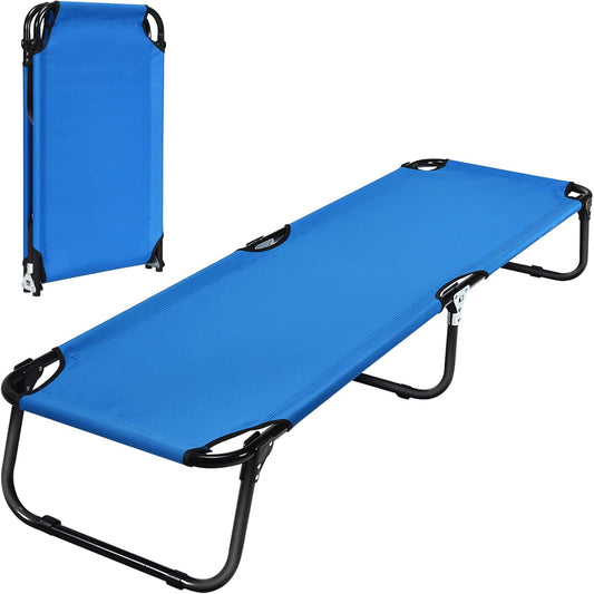 Portable Folding Camping Cot, 75" Outdoor Fabric Sleeping Cot with Sturdy Metal Frame & Non-Slip Feet, Lightweight Military/Army Camping Bed for Camping, Beach, Lawn, Office (Blue)