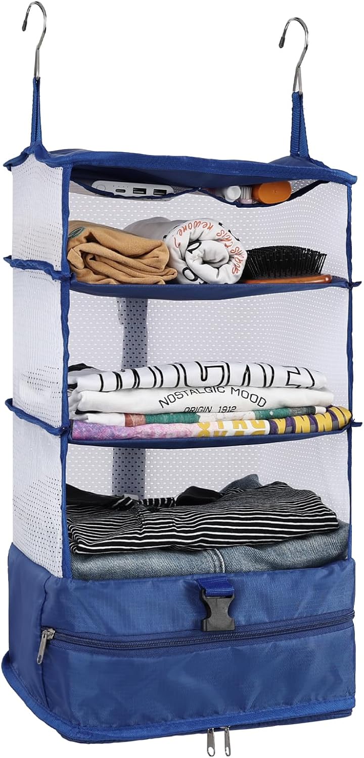 Hanging Closet Storage Bag Collapsible 3-Shelf Washable Oxford Fabric with 2 Hooks (L 11.41 * 11.41 * 19.68In, Black)