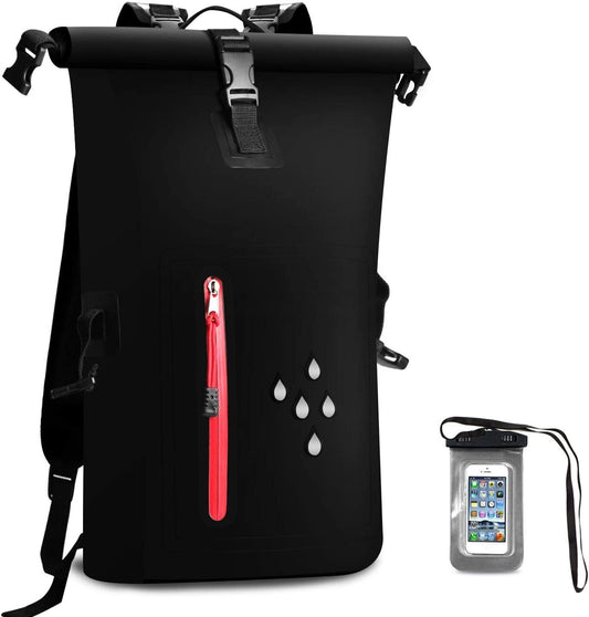 Waterproof Backpack Dry Bag 25L Adjustable Shoulder Strap Roll Top Bag with Waterproof Phone Case for Kayaking Skiing Camping Swimming Fishing Water Sports Travel Hiking Folding Travel