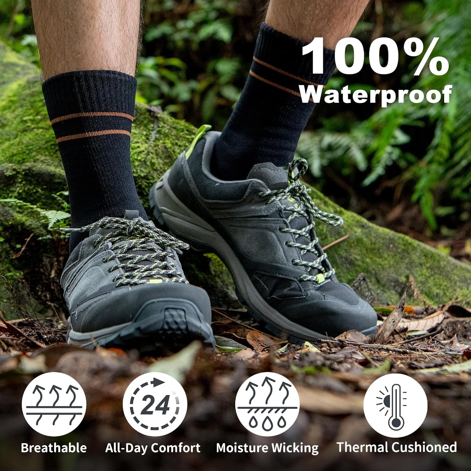 Mountain Waterproof Socks, Unisex Wool Waterproof Hiking Socks for Winter Wading, Snow Skiing - Mid-Calf