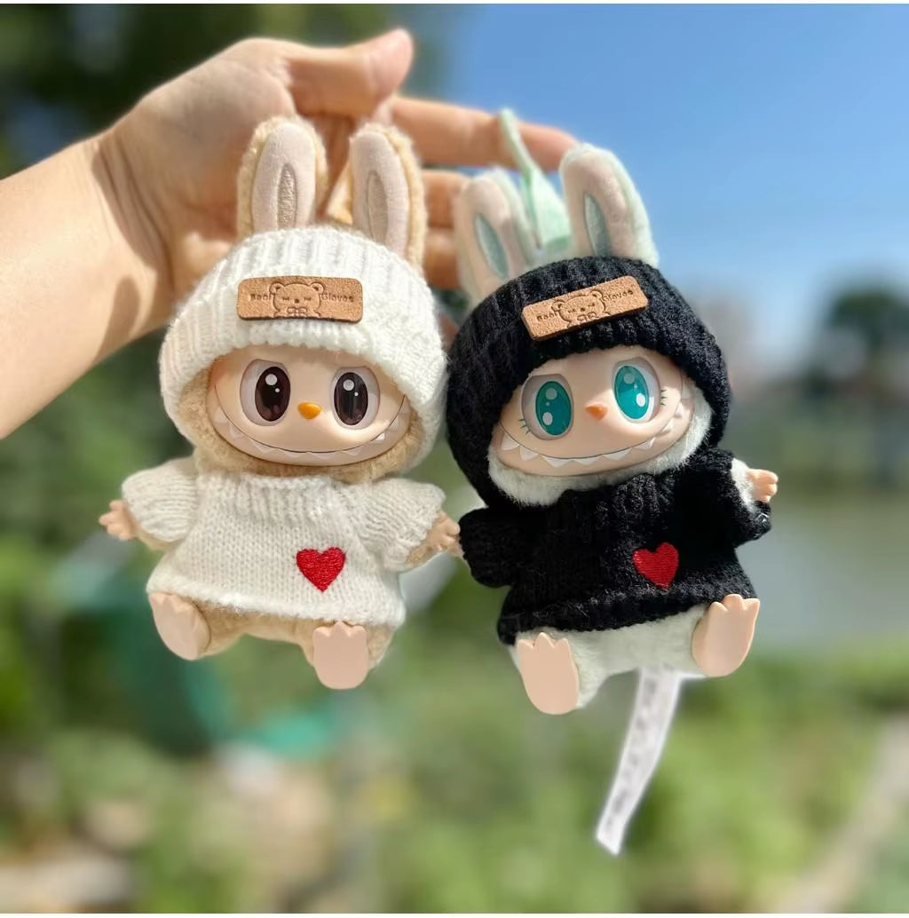 For 17Cm Labubu Doll Outfit Clothes Bear Label Hat Love Sweater Set Cute Decoration Little Clothes