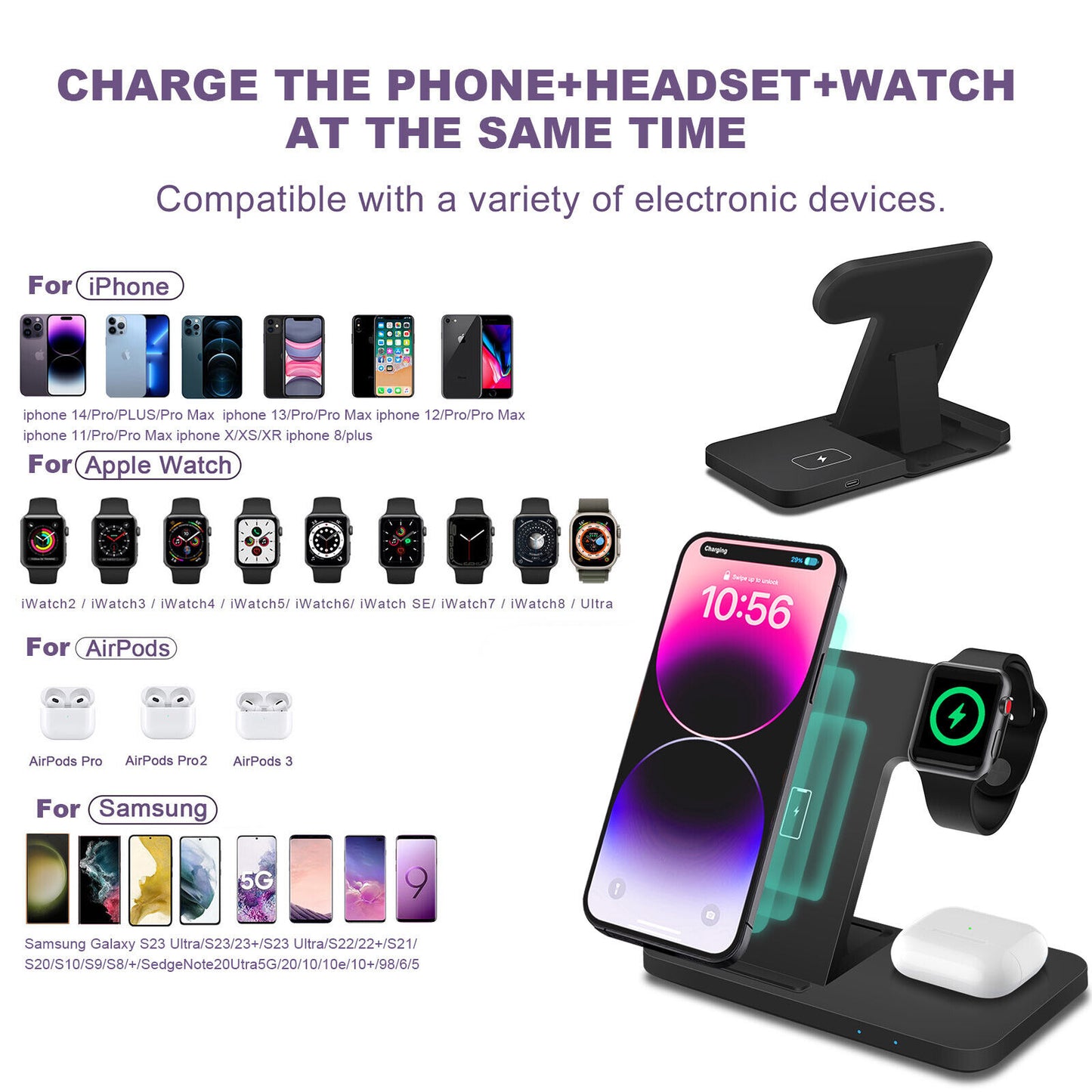 3 in 1 Wireless Charger Dock Charging Station for Apple Watch Iphone 16 15 14 13