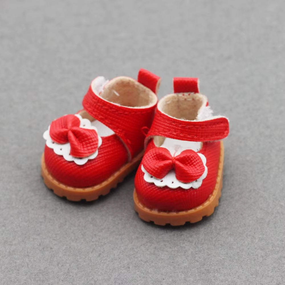 Cotton Doll Bow Shoes for 17Cm Labubu 10Cm EXO /Cotton Doll Finger Shoes Doll Leather Shoes