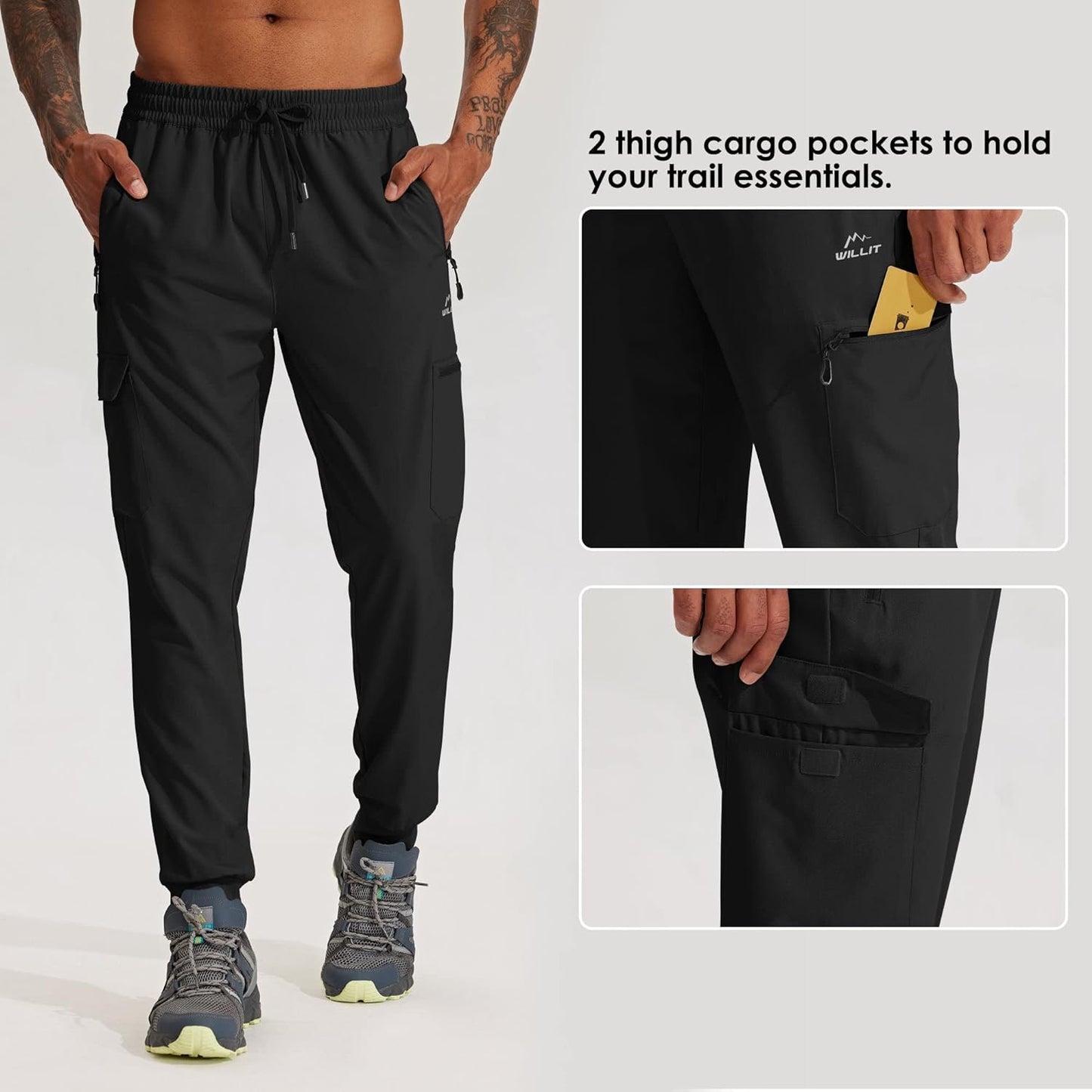 Men'S Hiking Cargo Travel Pants Lightweight Quick Dry Running Joggers Athletic Outdoor Pants with Zipper Pockets