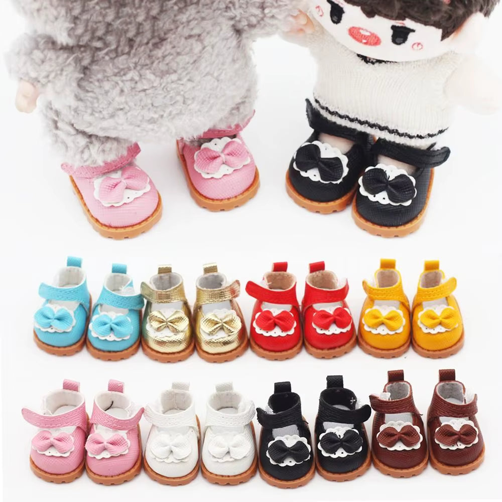 Cotton Doll Bow Shoes for 17Cm Labubu 10Cm EXO /Cotton Doll Finger Shoes Doll Leather Shoes