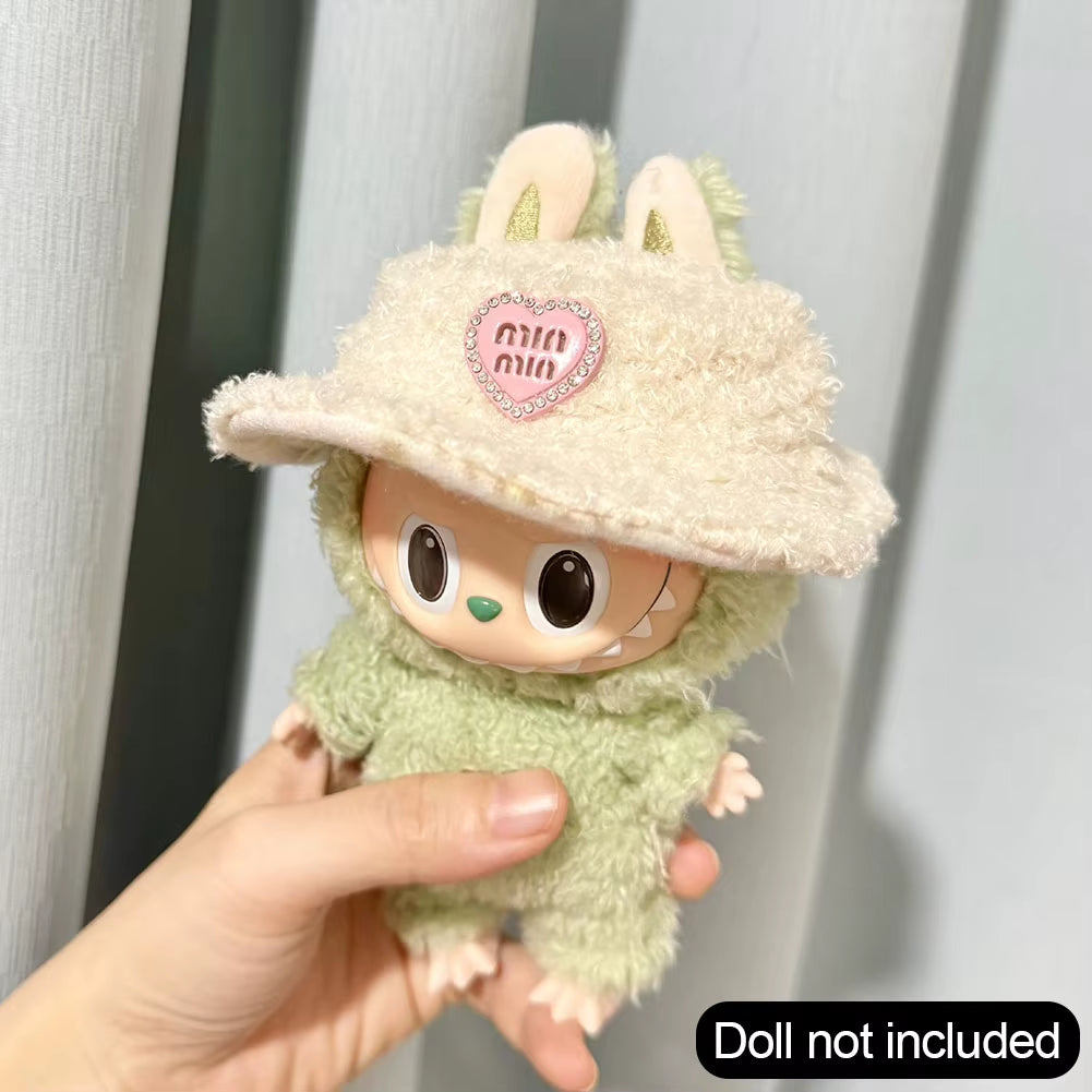 For 17Cm Labubu Doll Outfit Clothes Bear Label Hat Love Sweater Set Cute Decoration Little Clothes