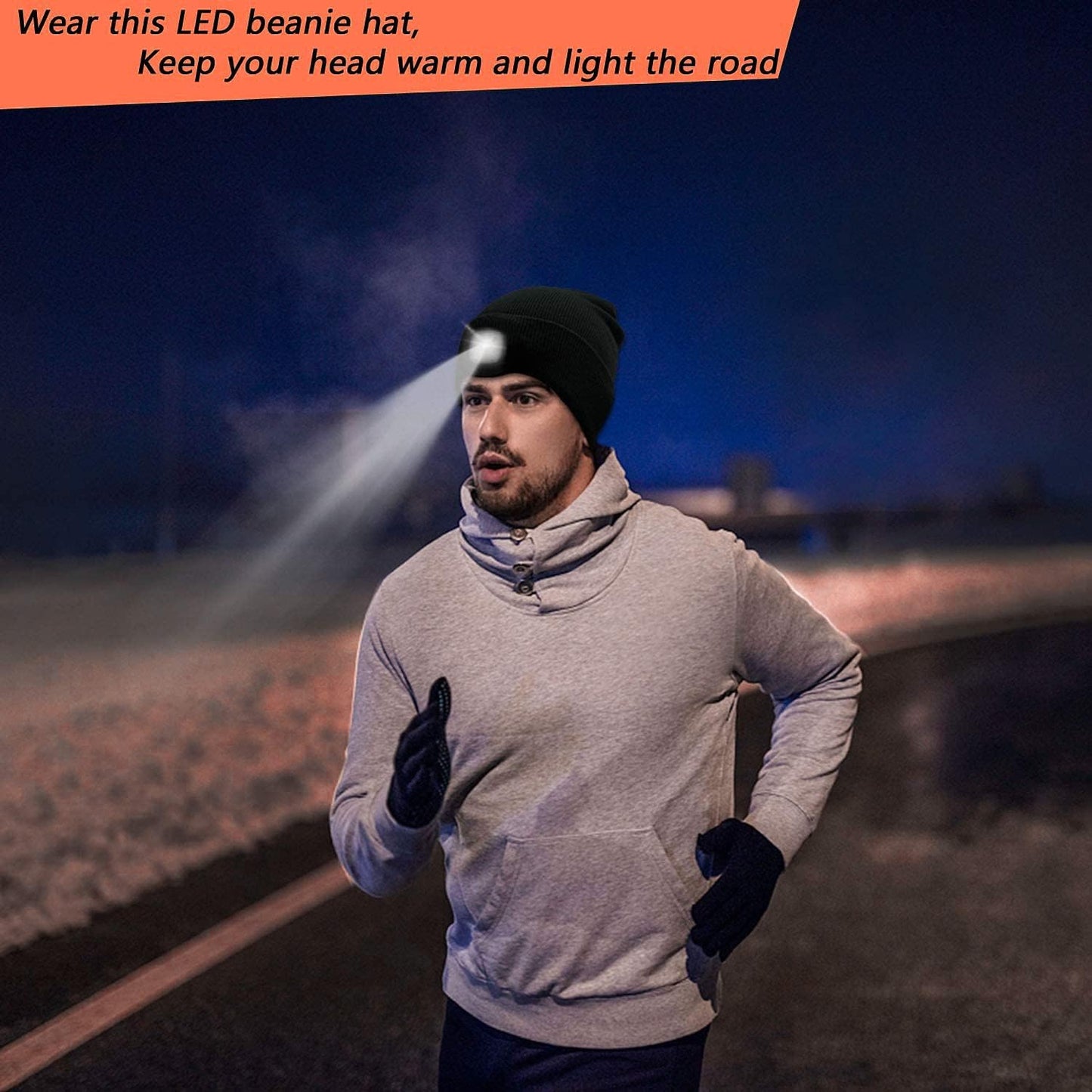 Beanie Hat with Light,Usb Rechargeable LED Lighted Beanie Cap,Unisex Winter Warmer Knit Cap Hat for Walking at Night,Fishing,Camping,Hunting