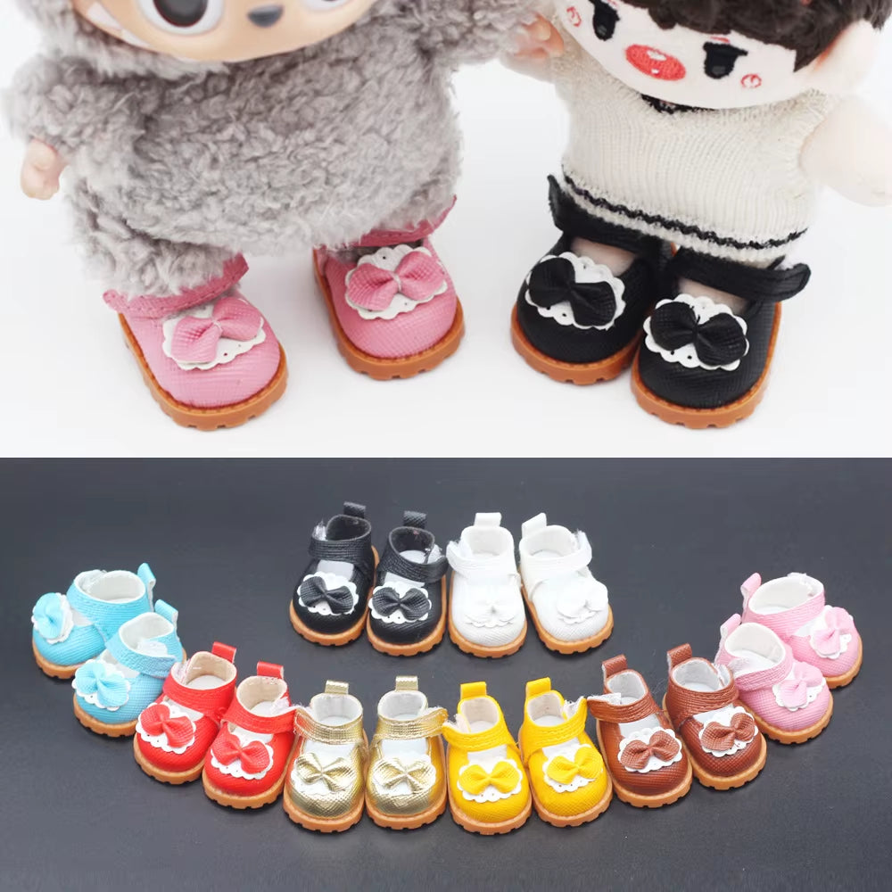 Cotton Doll Bow Shoes for 17Cm Labubu 10Cm EXO /Cotton Doll Finger Shoes Doll Leather Shoes