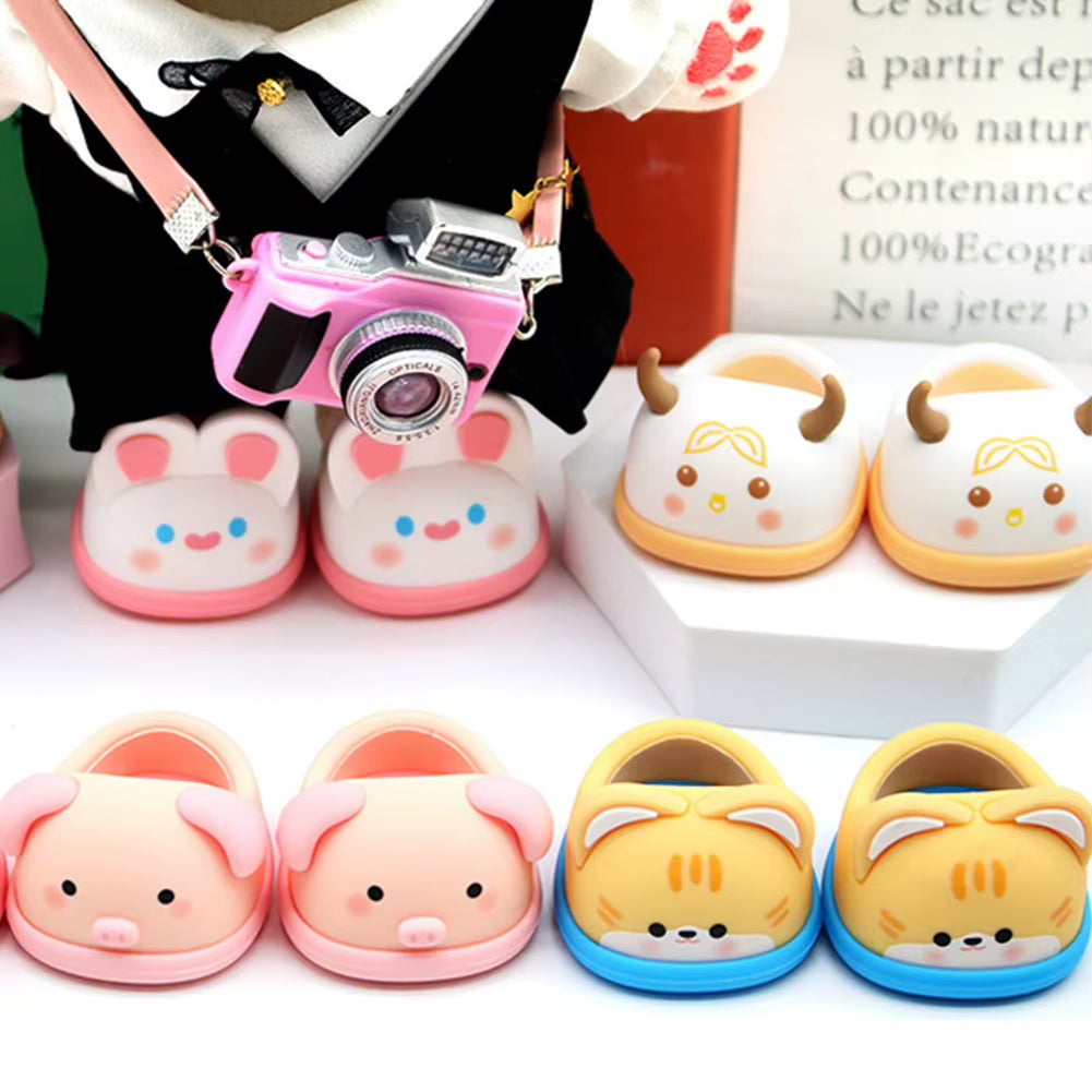 For 17Cm Mini Cute Labubu Macaron Vinyl Doll Cartoon Rubber Slippers Shark Lion Dance Style Labubu Accessories Ropa Labubu