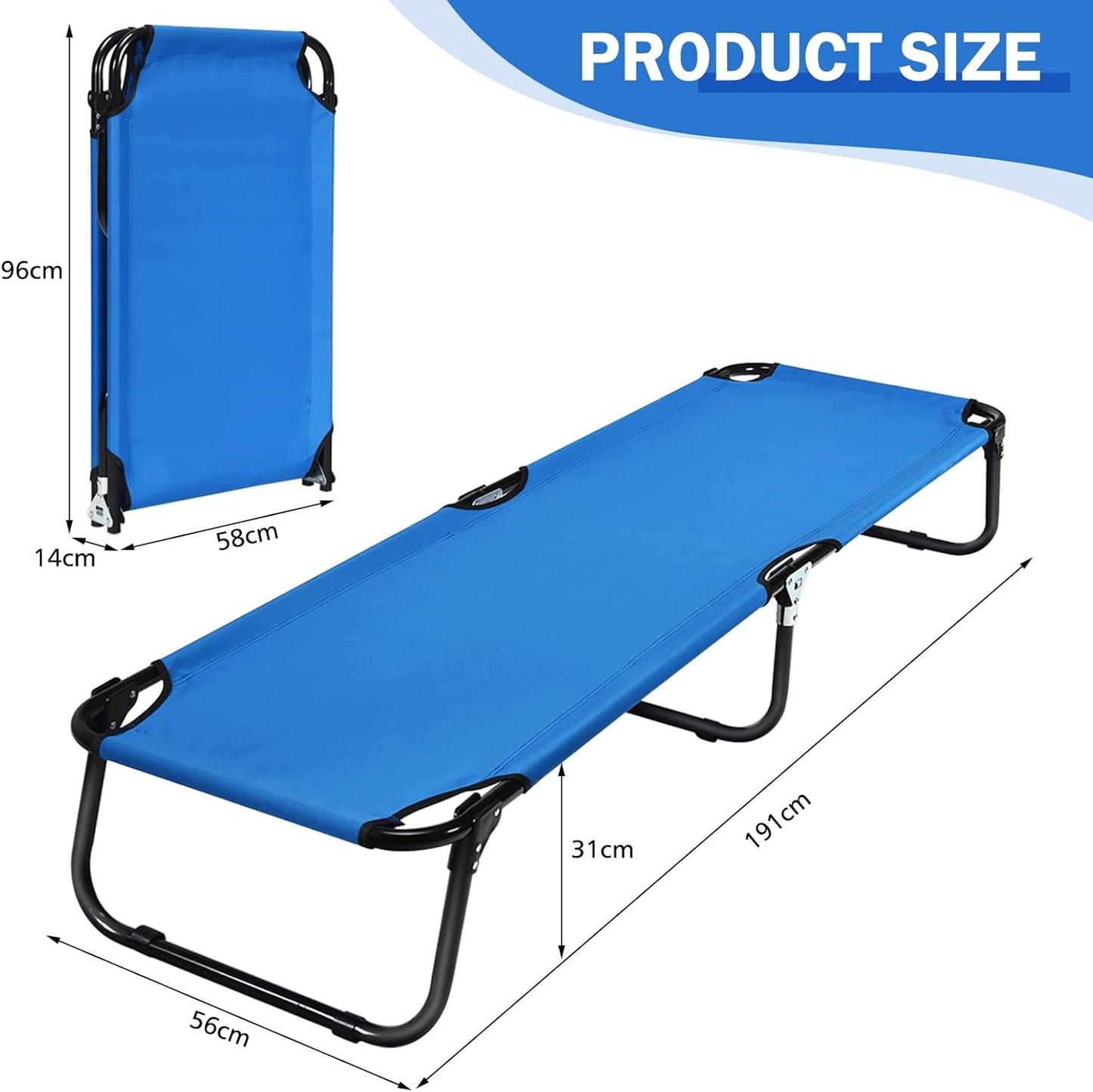 Portable Folding Camping Cot, 75" Outdoor Fabric Sleeping Cot with Sturdy Metal Frame & Non-Slip Feet, Lightweight Military/Army Camping Bed for Camping, Beach, Lawn, Office (Blue)