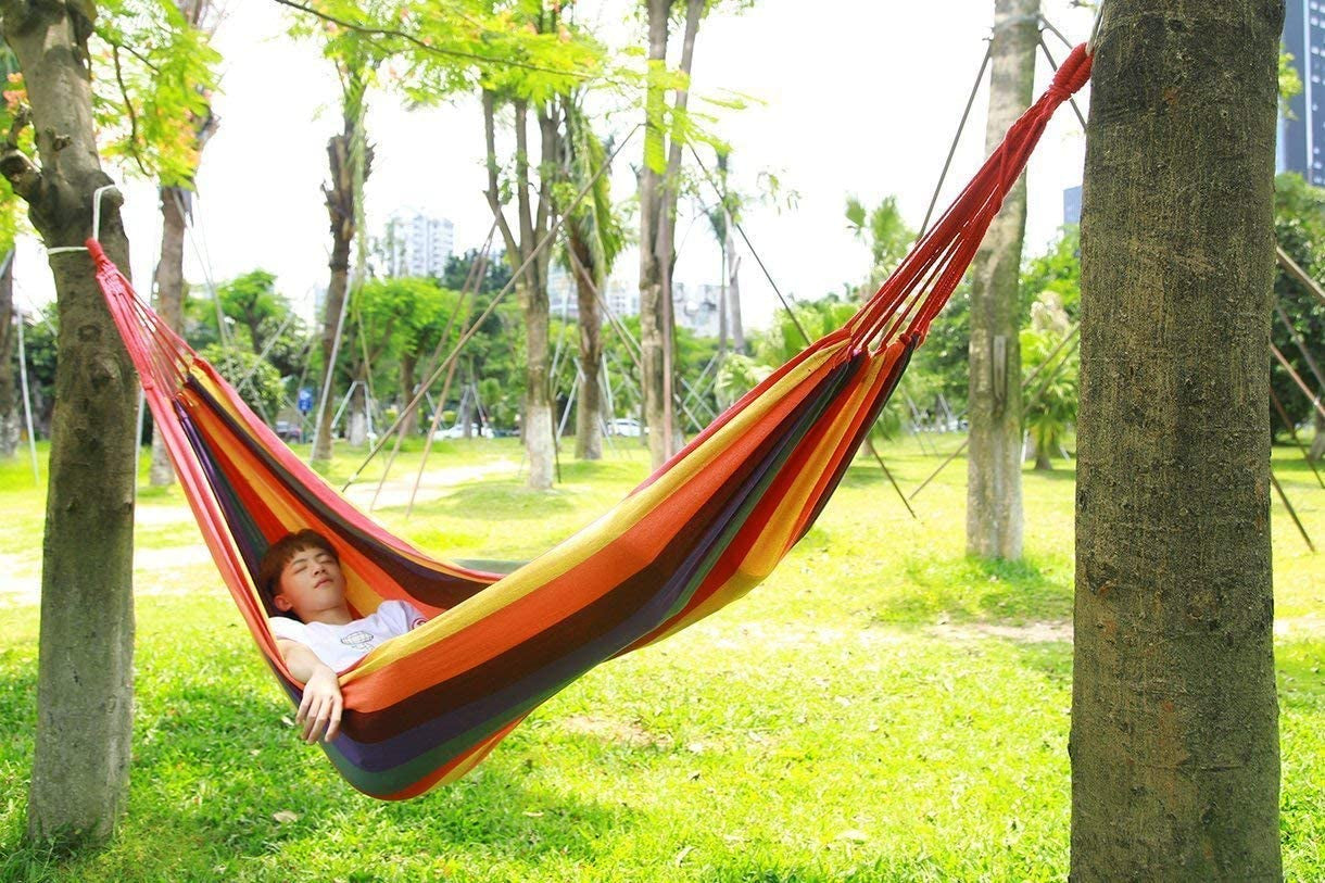 Hammock Outdoor Brazilian Hammock Soft Cotton Fabric Camping Hammock Double Wide 2 Person Travel V7010-1