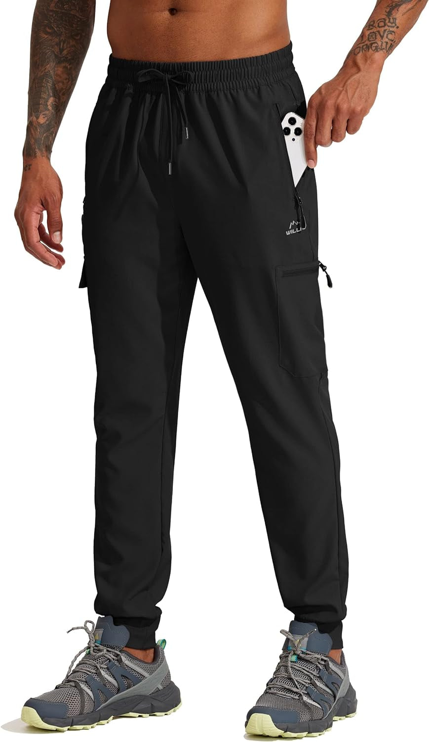 Men'S Hiking Cargo Travel Pants Lightweight Quick Dry Running Joggers Athletic Outdoor Pants with Zipper Pockets