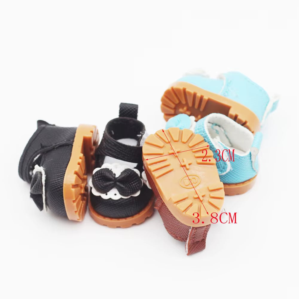 Cotton Doll Bow Shoes for 17Cm Labubu 10Cm EXO /Cotton Doll Finger Shoes Doll Leather Shoes